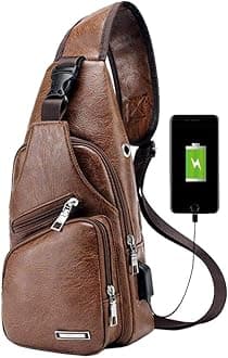Leather Sling Bag Crossbody Backpack for Men Women Travel Outdoor Camping