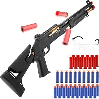 Nerf Gun Toy Soft Foam Bullet Darts, XM1014 Air Powered Shell Ejecting Spring Rifle Shotgun for Kids Boys, Shell Thrown Foam Dart Pistols for Outdoor Activities Shooting Games (Black)