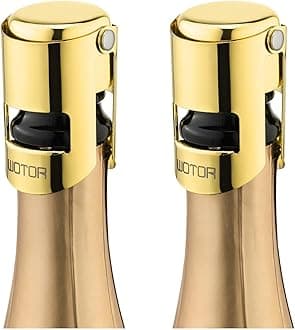 WOTOR Champagne Stoppers Stainless Steel, Prosecco Bottle Stopper with Food Grade Silicone, Reusable Champagne Cork & Saver, Leak proof Keep Fresh (Gold, 2 Pack)