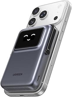 UGREEN Uno PowerBank Magnet (10,000 mAh, Qi, 7.5W USB-C x1) with Foldable Stand, Mobile Battery, Qi Wireless Charging Compatible, TFT Screen with Expression Display, Type-C PD 20W Fast Charging