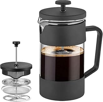 French Press Coffee & Tea Maker 600ml, Thickened Borosilicate Glass Coffee Press with Filter Screens, Rust-Free and Dishwasher Safe, 100% BPA Free