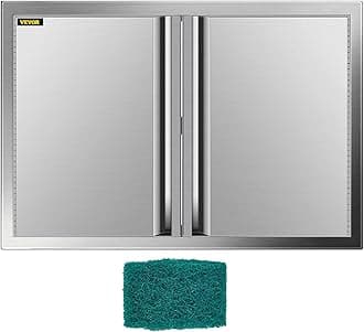 VEVORMophorn BBQ Access Door 28 x 19 Inch, Double BBQ Door Stainless Steel with Recessed Handle, Outdoor Kitchen Doors for BBQ Island, Grill Station, Outside Cabinet