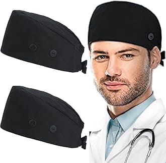 Working Caps with Button and Sweatband, Adjustable Working Hats for Women Men, One Size(Tie Back or Toggle)