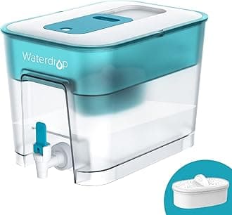 Waterdrop 200-Gallon Long-Life 40-Cup Large Water Filter Dispenser with 1 Filter, for Home and Office, 5X Times Lifetime, Reduces Chlorine, PFOA/PFOS and More, BPA Free, Turquoise