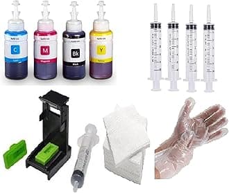 Refill kit Set Dye Ink for HP Cartridge 805, 803, 680, 678, 682, 818, 802, 901, 703, 704, 46, 21, 22, 27, 28, 56, 57, Canon 88, 98 Cartridges 4 Refill Ink Bottle Full Set