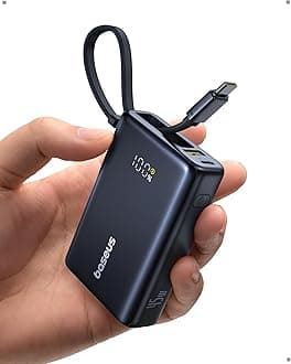 Baseus Power Bank, Picogo 10000mAh 45W 3-Output Portable Charger with Built-in USB-C Cable, PPS/PD QC Fast Charging External Battery Pack for iPhone 17/16/15/14/13, Samsung S25/S24, MacBook Pro, iPad