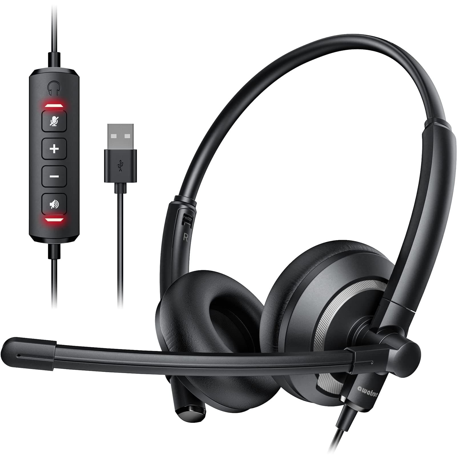 EH05-U Wired USB Headset with Noise Cancelling Microphone for PC Laptop - Headphones with In-Line Control, Lightweight, Enhanced Sound & MIC Mute