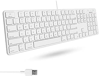 Slim USB Wired Keyboard for Mac and Windows PC - Full Size 104 Key Layout & 16 Shortcut Keys - Scissor Keycaps for Smooth Typing - Mac Wired Keyboard with Numeric Keypad
