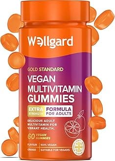 Vegan Multivitamin Gummies by Wellgard - Chewable Multivitamins Adults, 60 Vitamin Gummies, Orange Flavour (Adult Gummies)