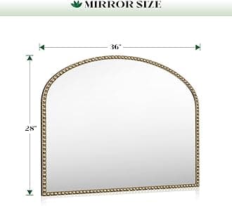 Arched Mirror for Wall, 36"x28" Gold Arch Bathroom Vanity Mirror, Retro Gold Metal Beaded Frame Decorative Mirror for Vanity Accent Bedroom Dressing Room Entryway