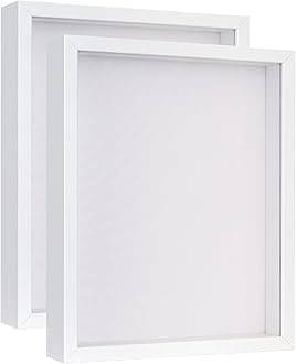 Califortree 8x10 Shadow Box Frame with Soft Linen Back - Metal Push Pins Included, Memory Shadow Box Display Case for Bouquet Awards Medals Wedding Photos and More, White, 2 Packs