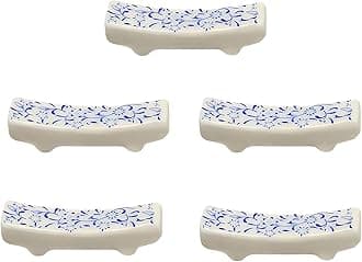 Ceramic Chopsticks Holder Porcelain Chopstick Rest Fork Stand Holder Set of 5 Blue and White