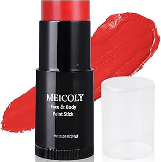 MEICOLY Devil Red Face Body Paint Stick (1.06 Oz),Sweatproof Waterproof Face Piant for Clown Joker Demon Vampire Spiderman Halloween Makeup,Cream Blendable Full Body Paint,Red Eye Black Stick
