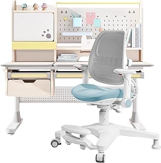 FCD Kids Desk and Chair, Wood Ergonomic Adjustable Multi Function Study Desk and Chair Set, Drafting Table and Computer Station with Tilt Desktop, Tablet Holder, Storage Cabinet and Drawers