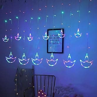 EMAILYA RETAILS Decorative Diya Diwali Light Curtain, String Lights with 12 Hanging Diyas, 8 Flashing Modes - 2.5 Meter (1 Curtain) 138 LED, Diwali Decorative Light, Decorative Curtain LED Light