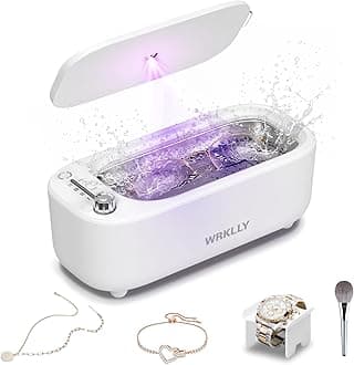 WRKLLYWRKLLY Ultrasonic Jewelry Cleaner, 50KHz 14oz Professional Ultrasonic Cleaner Machine with 4 Timer Modes,304 Stainless Steel Tank for Jewelry, Eyeglasses, Rings, Coins, Watch Strap,Dentures (White)