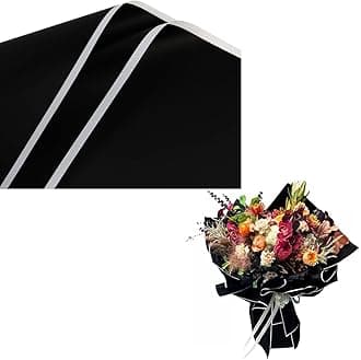 Just Flowers Waterproof Floral Wrapping Paper, Gift Wrapping Paper Roll Sheet, Florist Bouquet Supplies (Pack of 10 Wrapping Paper with White Edge, Black)