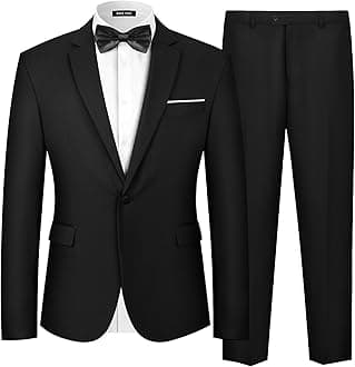 Men's 2 Piece Suit One Button Slim Fit Formal Wedding Prom Tuxedo Suits Blazer Pants with Bow Tie Set