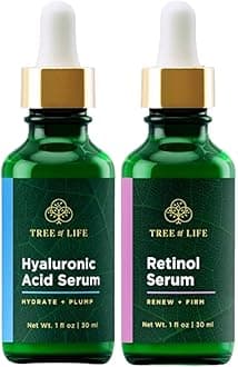Tree of Life Beauty Facial Skin Care Set, Brightening, Firming, Hydrating, Dry Face, Dermatologist Tested - Retinol Serum and Hydrating Hyaluronic Acid - Skin Care Kit, 2 count of 1 Fl Oz