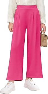 Haloumoning Girls High Waisted Uniform Pants Kids Wide Leg Dress Pants Casual Trousers with Pockets 5-14 Years