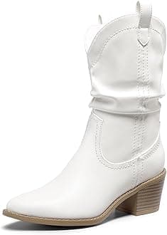 DREAM PAIRSWomen's Fashion Western Cowboy Boots Comfy and Waterproof Mid Calf Cowgirls Boots Daily Riding Leather Fashion Ankle Booties for UK Ladies