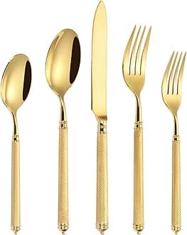 Luxury gold flatware set stainless steel cutlery set for 12 luxury tableware set mirror polished eating utensils sets dishwasher safe gift box packaging (60pcs, Silvery)