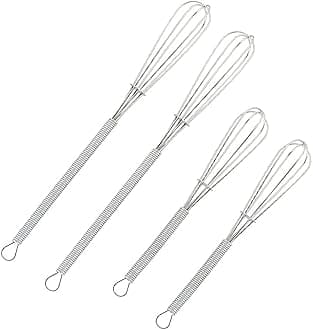 4 Pack Mini Wire Kitchen Whisks Small Egg Whisk Gravy Sauce Mini Whisk Silver-Each of 2PCS 5 Inches and 7 Inches