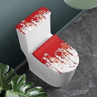 Red Blood Stains Splash Toilet Seat Lid Cover Gothic Bloody Spatter Washable Toilet Tank Replacement Toilet Cover Set Bloodstains Fluid for Bathroom Home Decor Accessories