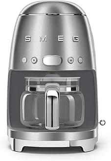 50's Retro Style Aesthetic Drip Coffee Machine with 10 Cup Glass Carafe, Auto Start Feature, Keep Warm Plate, and Two Coffee Strength Settings (Brushed Stainless Steel)