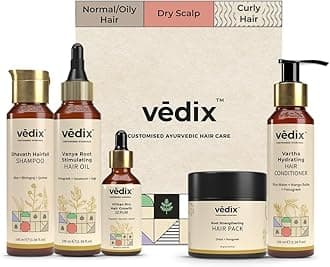 Ayurvedic Hair growth Kit | 5 product Kit | for Dry Hair, Dry Scalp, Curly Hair | Vedix Hair Oil, Shampoo, Serum, Mask, Conditioner Set