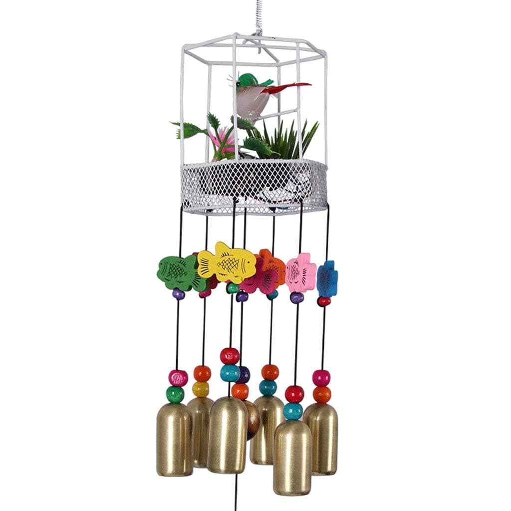 Kiter Bird Cage Wind Chime For Wall Window Door Wind Bell Hanging Ornaments Creative Home Campanula Decoration Crafts Gift wind chimes (Color : Long bell)