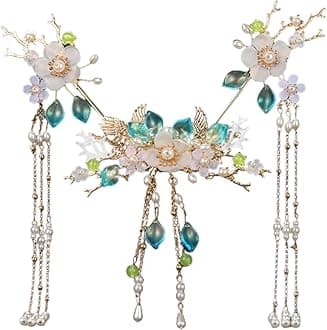 5 Pcs Flower Tassels Hairpin, Chinese Hair Pins Flower Pins for Hair, Chinese Hanfu Hairpin Rhinestone Pearl Clips Headpiece, Retro Hanfu Wedding Brides Updo Long Hair Accessories (Two Geese)