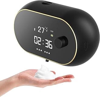 Automatic Soap Dispenser Foam Bathroom: Wall Mount Rechargeable Touchless Adjustable Auto Smart Electric Plastic Black Foaming Soap Dispenser with Clock - Kitchen - Hand Dish Lotion Couple Kids