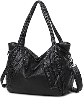 Mn&Sue Black Large Slouchy Soft Leather Women Handbag Braided Shoulder Tote Bag Lady Hobo Satchel