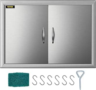 VEVOR BBQ Access Door 28W X 19H Inch, Double BBQ Door Stainless Steel Silver, Outdoor Kitchen Doors for BBQ Island, Grill Station, Outside Cabinet