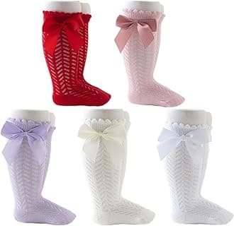 QandSweet Baby Girl Knee-High Socks Toddlers Bow Stockings Newborn Infant Non-Slip Sock