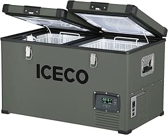ICECO VL60 Dual Zone Portable Refrigerator with SECOP Compressor, 60 Liters Platinum Compact Refrigerator, DC 12/24V, AC 110-240V, 0℉ to 50℉, Home & Car Use (with Insulate Cover)
