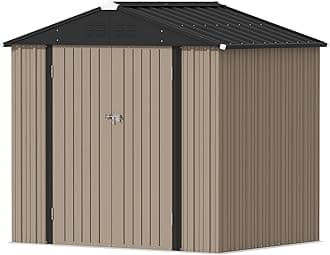Devoko Outdoor Storage Shed 8 x 6 FT Lockable Metal Garden Shed Steel Anti-Corrosion Storage House with Single Lockable Door for Backyard Outdoor Patio (Brown)
