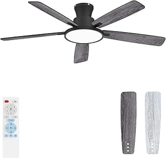 Ceiling Fans with Lights,52 inch,Quiet,Reversible Motor,Dimmable, Adjustable Color Temperature,6 Speeds,Timer, Low Profile Ceiling Fan for Bedroom,Living Room,Indoor/Outdoor Use(Gray)
