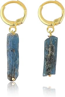 Raw Gemstone Hoop Earrings – Natural Crystal Stone Dangle Earrings for Women – Hypoallergenic Gold Plated Small Hoops – Handmade Lightweight Statement Jewelry