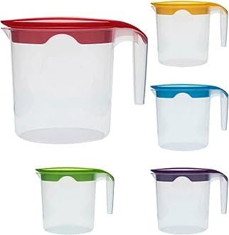 1 Liter Plastic Jug with Lid for Water Fruit Juices Milk Fridge Door Stoarge Jug (Red, 2)