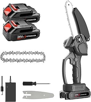 Gluckluz Mini Chainsaw Cordless Chain Saw Electric Handheld 6 Inch Chain Saw with 2 * 24V Rechargeable Battery & Safety Lock for Tree Trimming Wood Cutting Household Garden Pruning Work (Black)
