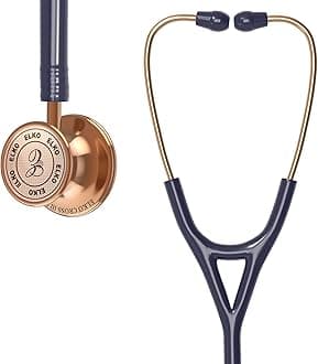 - ELKO EL-190 Rose Gold edition CROSS III SS stainless steel dual head acoustic stethoscope | Adult & Pediatric Stethocope with Double-sided Rose Gold Chestpiece | Two-Way PVC Tubing | Doctors & Medical Students (Blue)