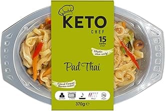 Keto ChefPad Thai Noodles - Free-from, Konjac Vegan Noodle, Low Calorie, Zero Fat & Sugar, Keto Chef Paleo Diet, High in Protein, Microwavable | Ready to Eat (370g) Pack of 4