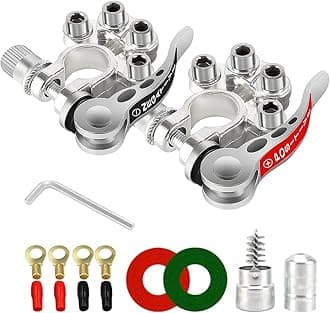 Car Battery Terminal Connectors, 2Pcs 4 Way Quick Release Disconnect Battery Terminals, Positive Negative Battery Cable Ends for SAE/JIS Type A Posts, Universal for Cars, Vans, Trucks (Silver-2)