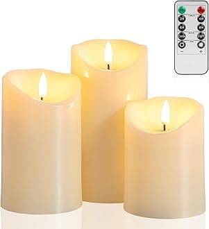 ANGELLOONG Flickering Flameless Candles with Remote, Battery Operated Fake Candles with Timer, Realistic LED Electric Pillar Candles for Home Wedding Birthday Christmas Decor, Set of 3