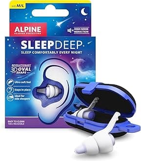 Alpine SleepDeep - Soft Ear Plugs for Sleeping and Concentration - New 3D Oval Shape and Noise Reducing Gel for Better Attenuation - 27 dB - Ideal for Side Sleeper - 1-Pair Reusable: M/L White