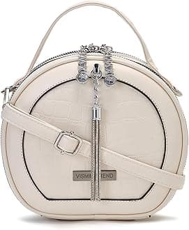 VISMIINTREND Stylish Vegan Leather Round Sling Shoulder Side Bags For Women, Crossbody Bag For Girls, Ladies Purse, Travel Casual, Office, Birthday, Wife, Rakhi Gifts For Sisters - Beige, Cat_Beige, S