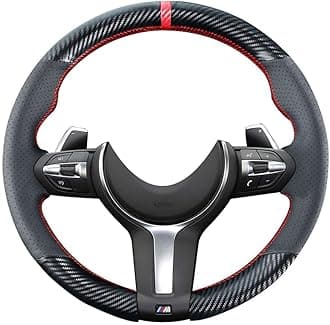 DIY Stitching Carbon Fiber Steering Wheel Cover for BMW M3 M4 M5 M6 M240i X2 M35i X5 M X6 M M2 2014-2017/3 Series F30 F10 M Sport Black 15 inches Leather Interior Accessories