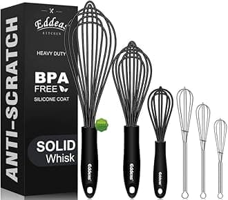 Silicone whisk, Non scratch coated whisk for cooking 7+9+11inch whisks and 3pcs 5+6+7inch 304 stainless steel small whisks, Suitable for Beating, Blending, great for cooking and baking.